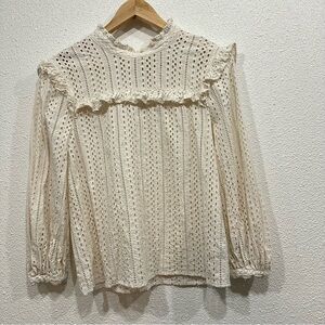 Madewell Eyelet Mockneck Ruffle Top Women’s XXS